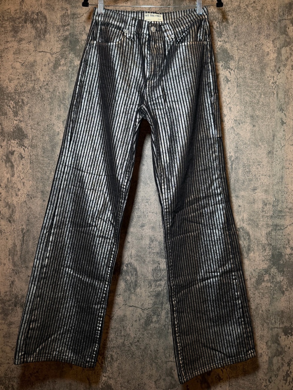 Free People Tinsley Metallic Stripe Baggy Women Jeans